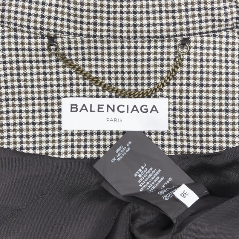 BALENCIAGA 2017 Scarf Collar Tie Neck brown Prince of Wales crop bomber FR38 S