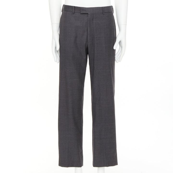 HERMES grey wool handstitched back pockets straight leg trousers IT50 XL
