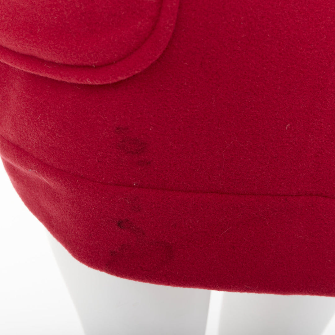 LANVIN EN BLEU red wool blend black brown toggle leather pea coat FR36 S