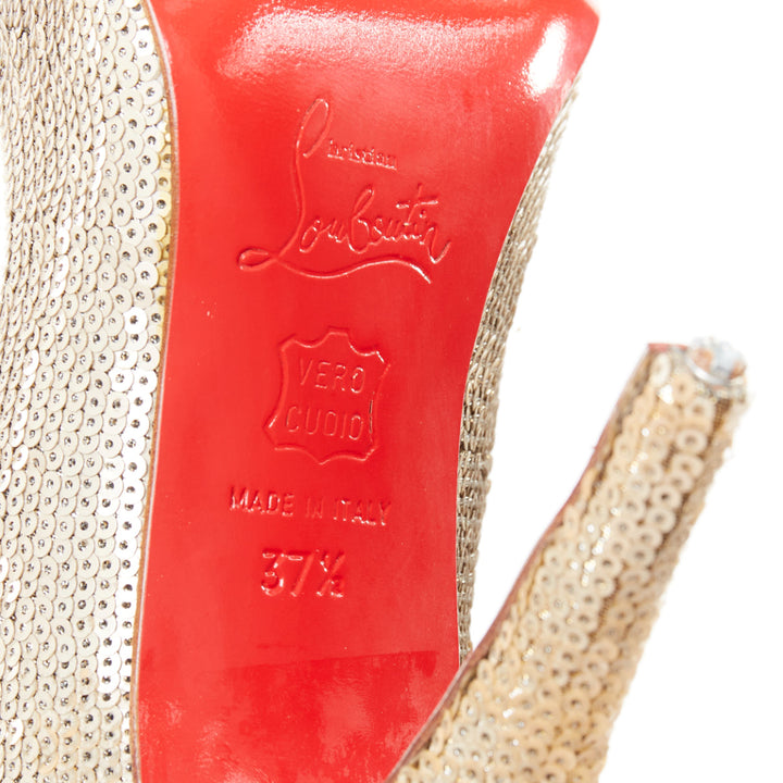 CHRISTIAN LOUBOUTIN Fifi 100 gold sequinned almond toe pumps EU37.5