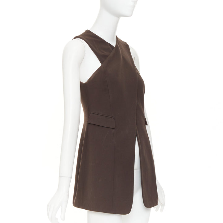GIORGIO ARMANI Vintage brown wool longline cutout crossover vest top IT42 M