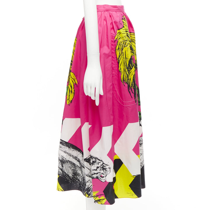 CHRISTIAN DIOR D-Jungle pink pop tiger graphic print poplin cotton skirt FR34 XS