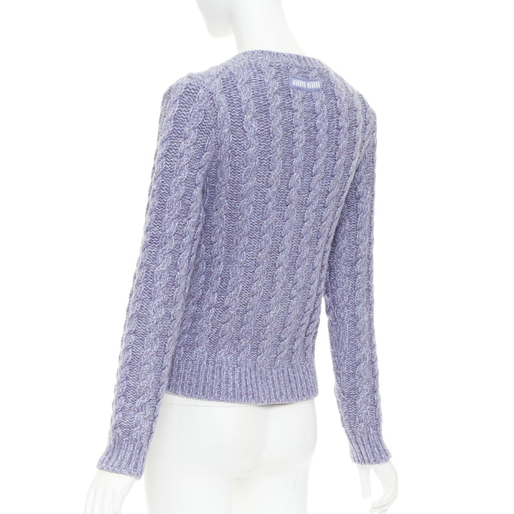 MIU MIU 2023 melange purple cashmere virgin wool cable knit cardigan IT38 XS