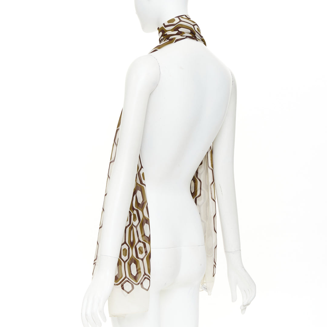 CELINE 2019 Hedi Slimane 100% silk olive brown retro 70s honeycomb scarf