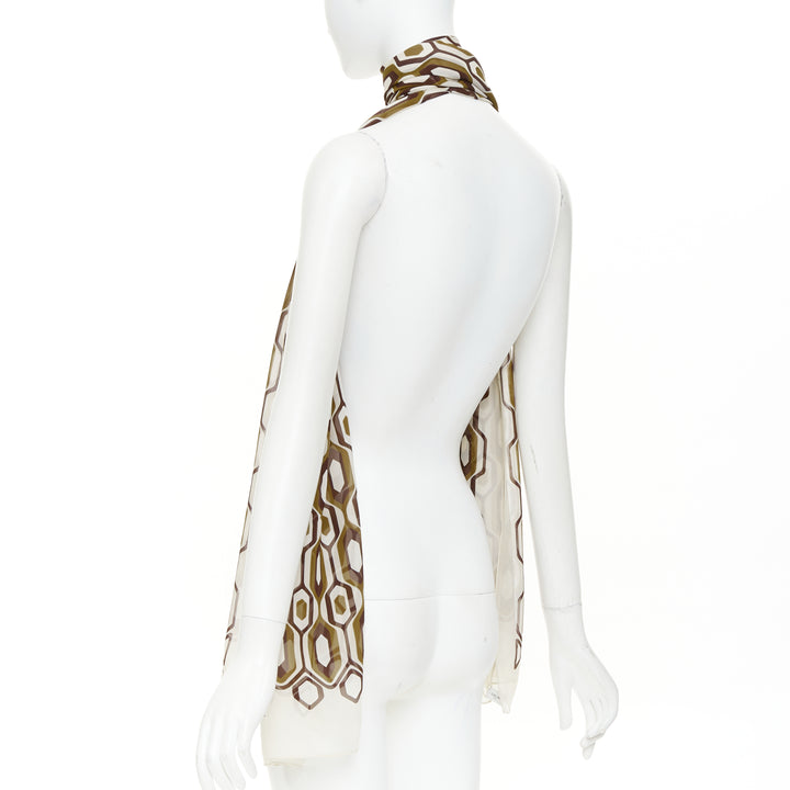 CELINE 2019 Hedi Slimane 100% silk olive brown retro 70s honeycomb scarf