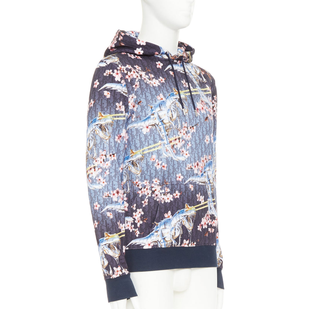 DIOR HOMME 2019 Hajime Sorayama blue blossom dinosaur robot oblique hoodie XS