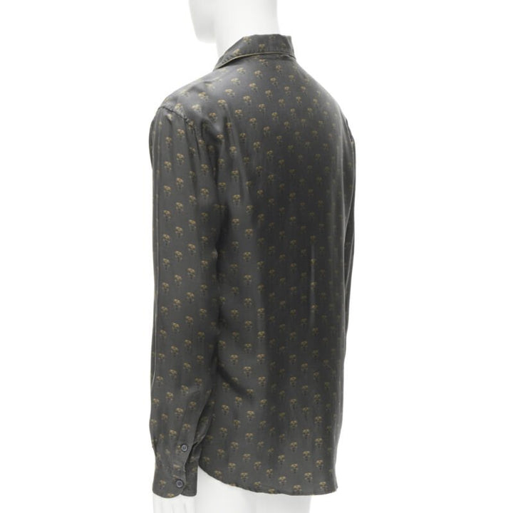 DOLCE GABBANA 100% silk grey Queen Bee print pajama shirt M