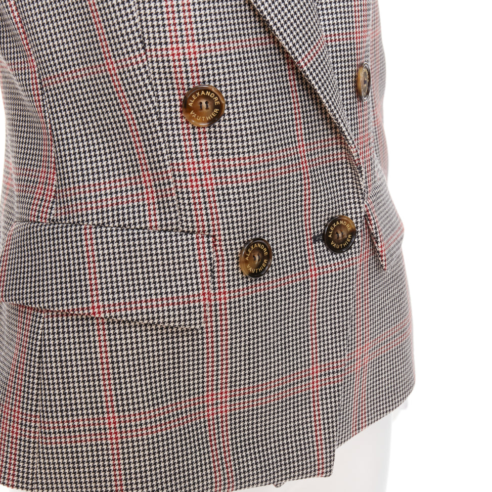 ALEXANDRE VAUTHIER COUTURE SS2021 Runway grey red plaid double breasted blazer
