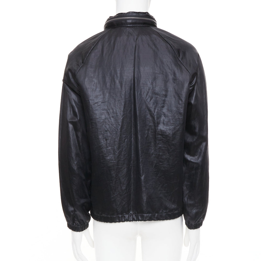SAINT LAURENT 2018 crinkled coated drawstring zip up blouson jacket FR 46 S