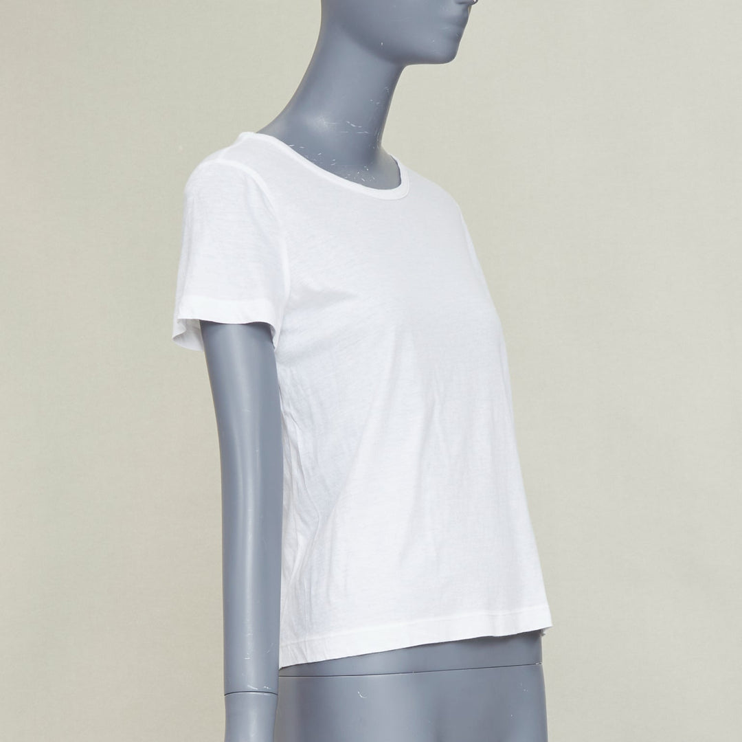 CHANEL 09P white cotton faux pearl ribbon CC logo short sleeve tshirt FR42 XL