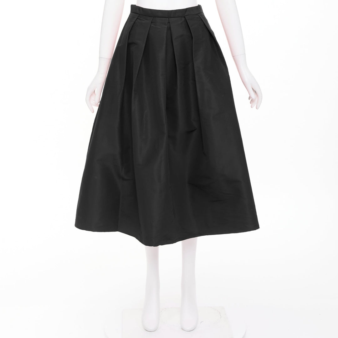 TIBI black silk taffeta structured pleated high waist aline midi skirt US2 S