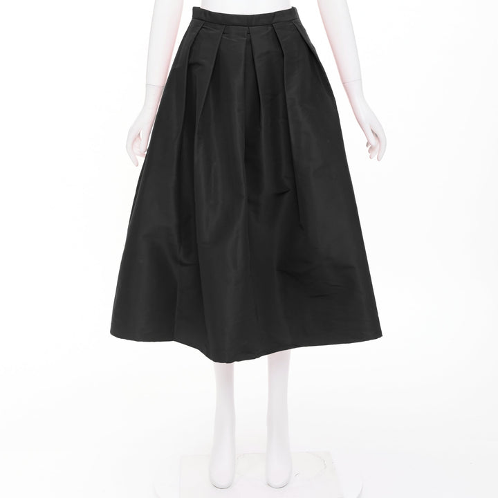 TIBI black silk taffeta structured pleated high waist aline midi skirt US2 S