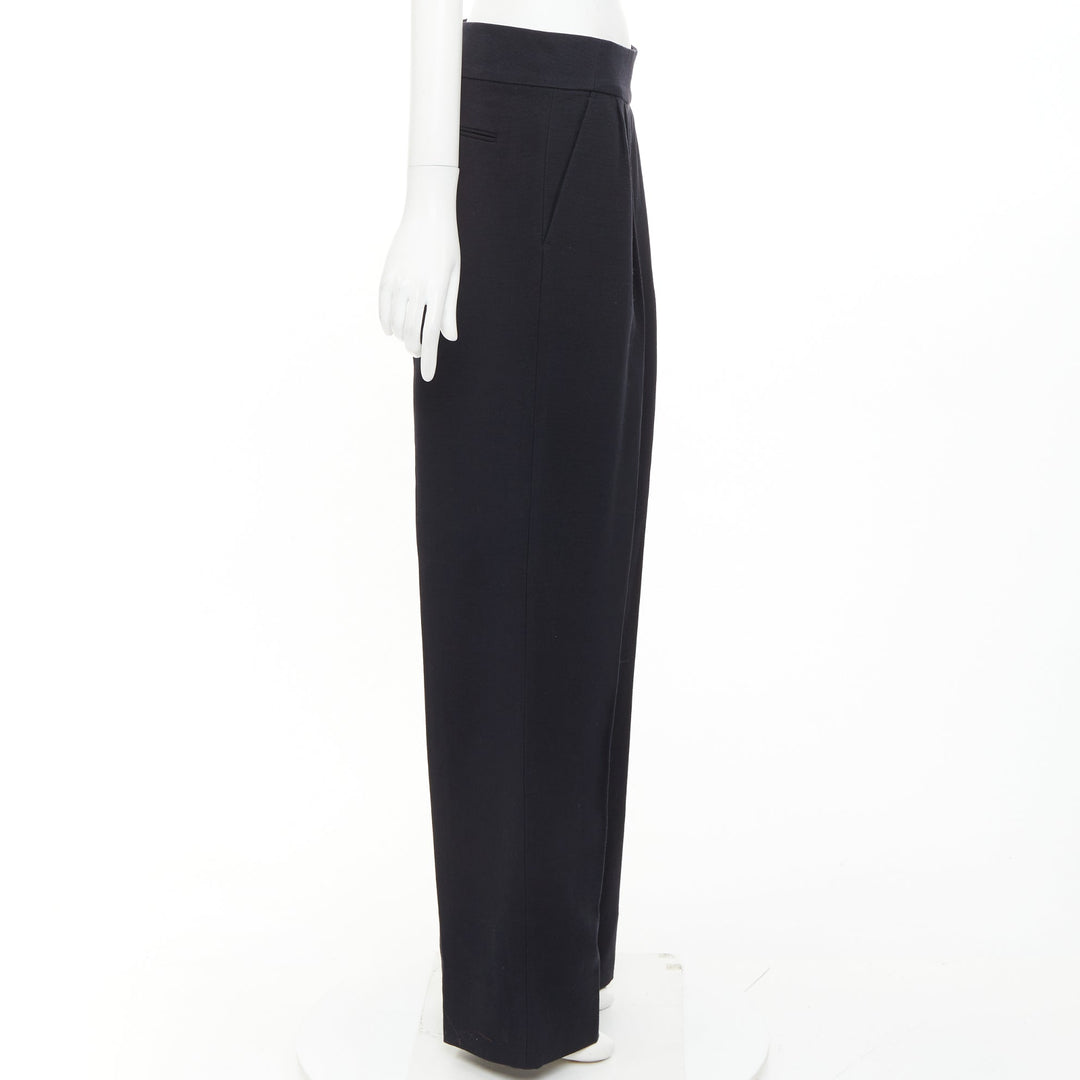 DRIES VAN NOTEN black wool cotton pleated front wide leg trousers pants FR38 M