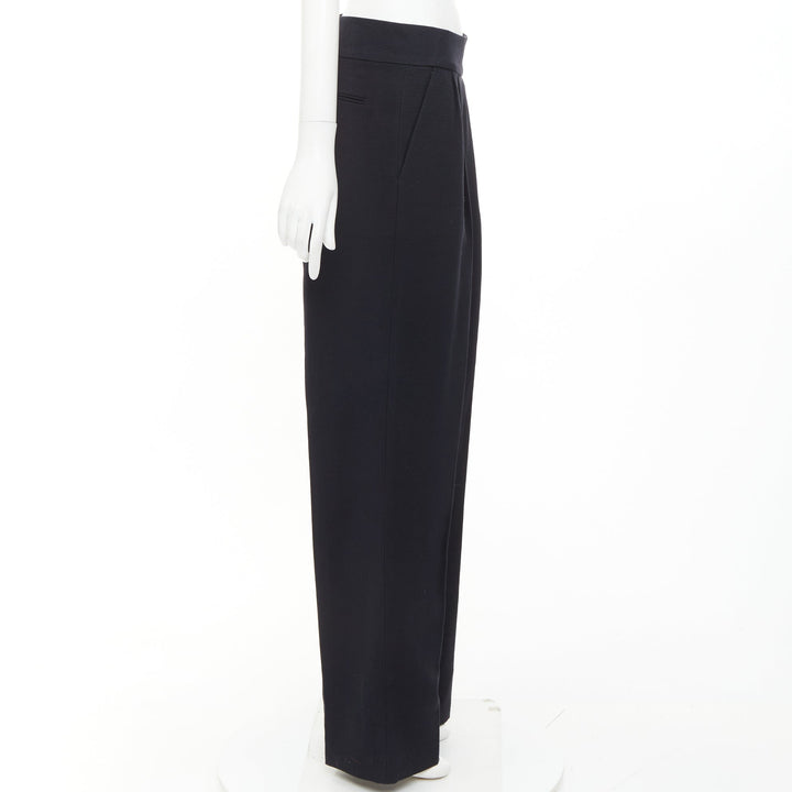 DRIES VAN NOTEN black wool cotton pleated front wide leg trousers pants FR38 M
