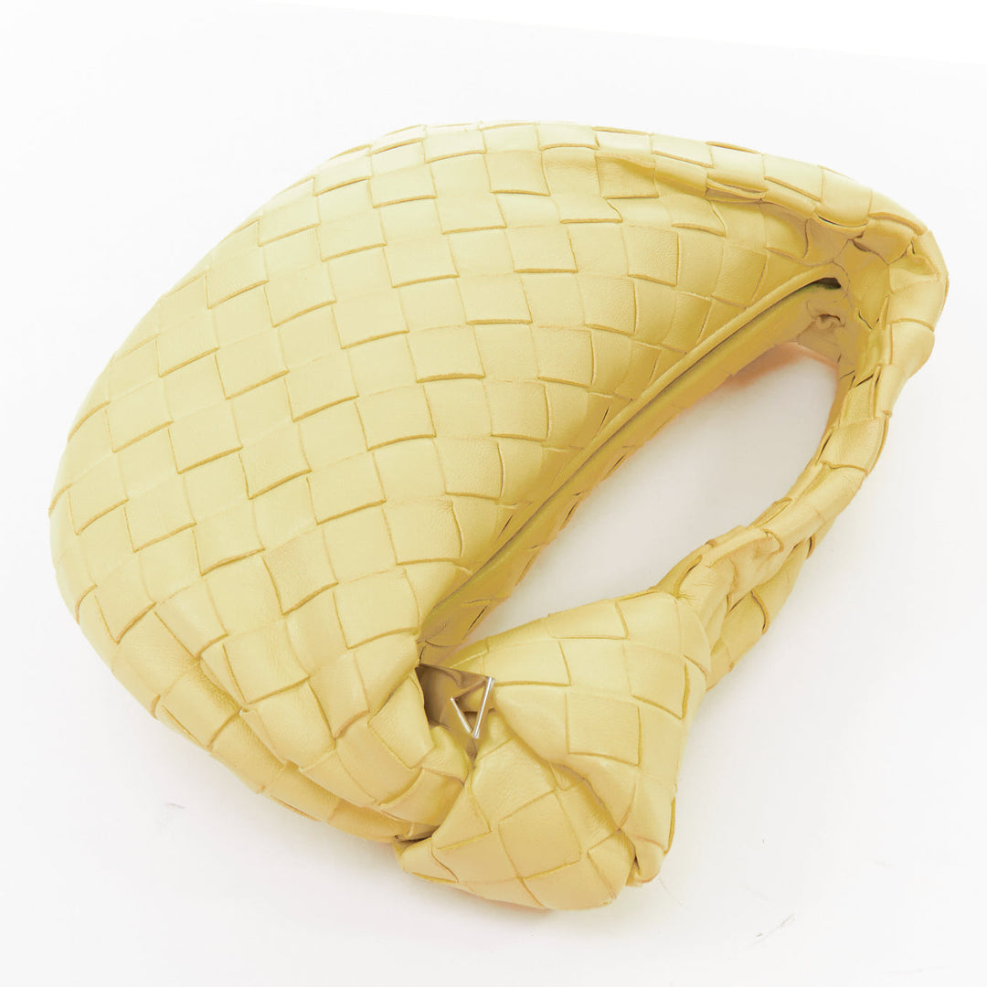 BOTTEGA VENETA Jodie Mini pastel yellow lambskin intrecciato woven knot hobo bag