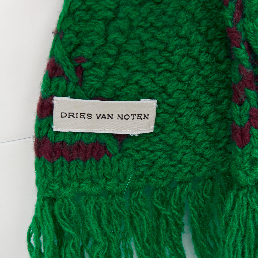 DRIES VAN NOTEN green brown knitted long wrap scarf