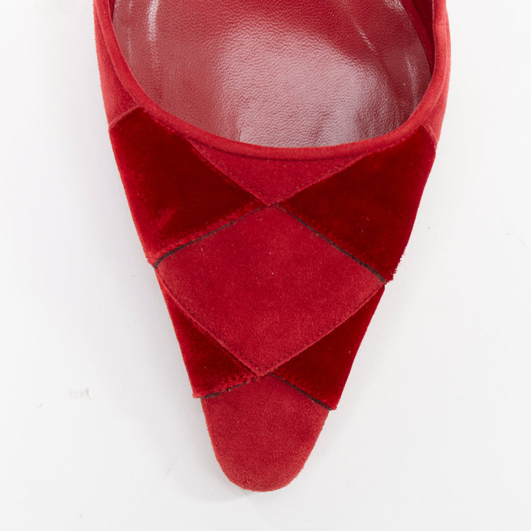 rare MANOLO BLAHNIK red suede harlequin check slingback pumps EU38