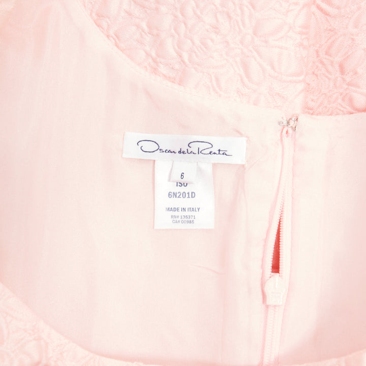 OSCAR DE LA RENTA 2016 pink cotton silk floral cloque fit flare dress US6 M