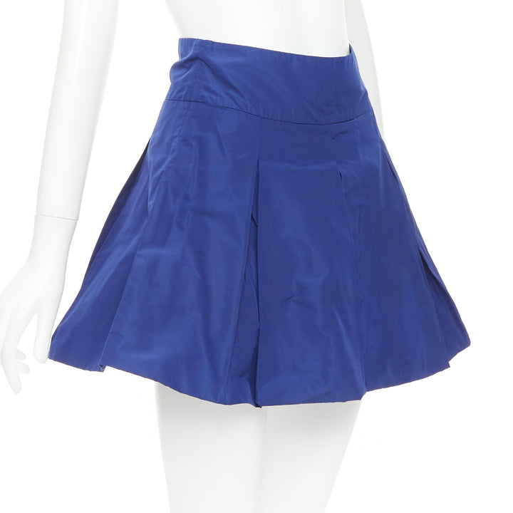 MIU MIU Vintage 2006 blue nylon box pleat A-line high waisted mini skirt IT38 XS