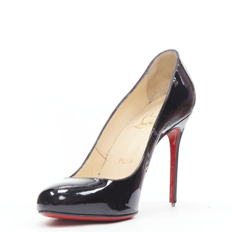 CHRISTIAN LOUBOUTIN Fifille 100 black patent round toe stiletto pump EU36.5