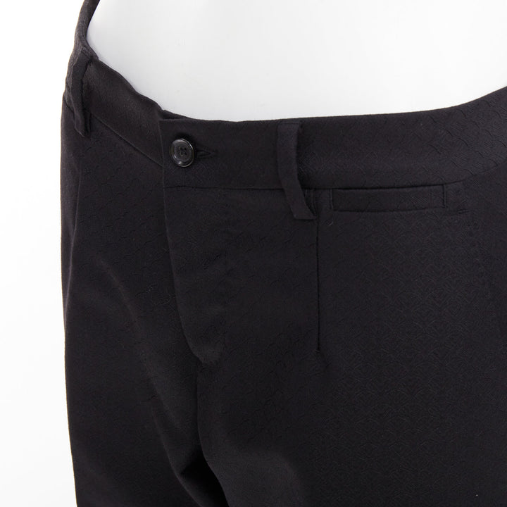 DOLCE GABBANA black wool mohair scaled pattern jacquard cropped trousers IT44 XS