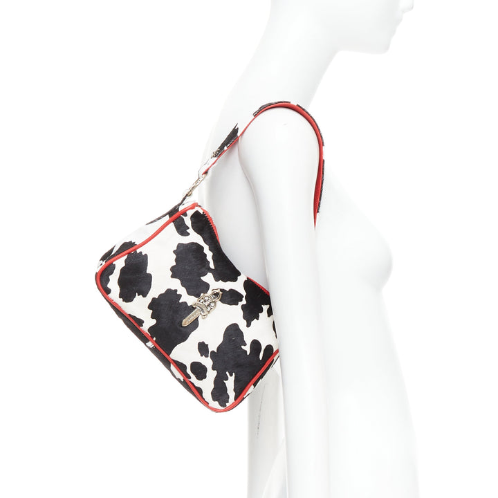 rare CHROME HEARTS Nuggets black white cow calf hair red trim underarm bag