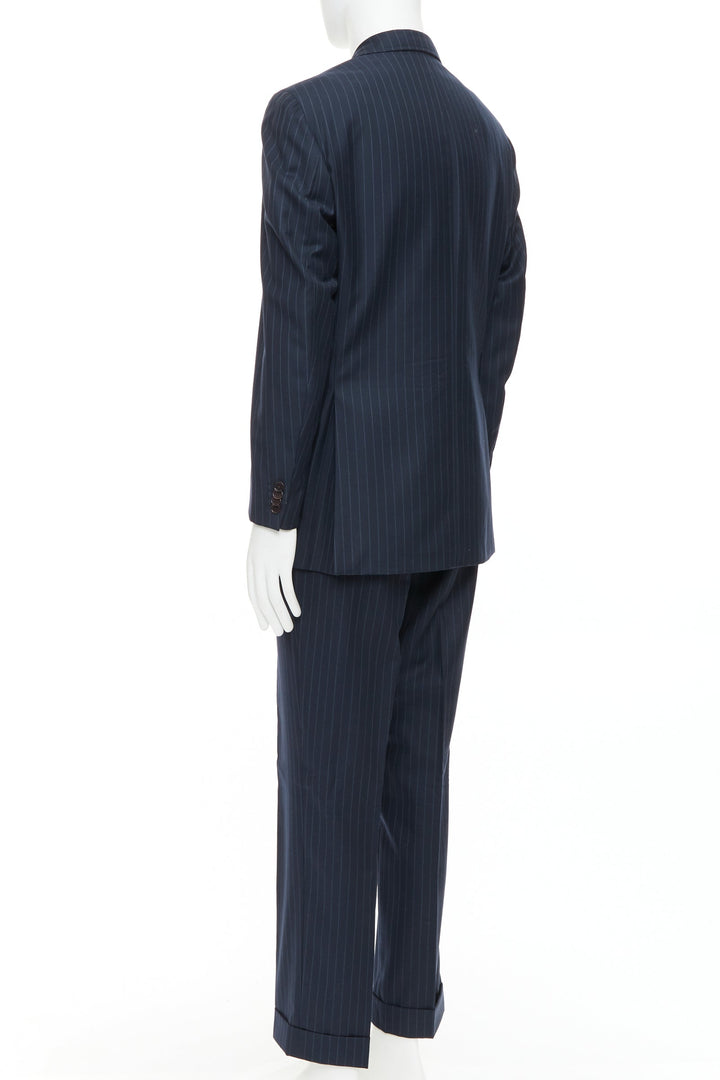 ETRO navy pinstripe 100% wool single breasted cropped blazer jacket IT50 L