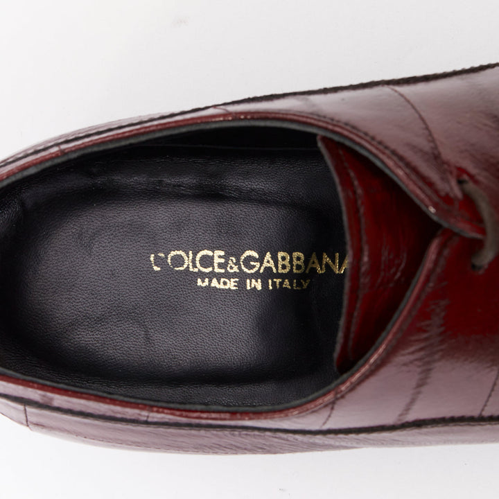 DOLCE GABBANA burgundy leather curled toe brogue shoes UK6 EU40