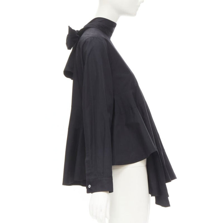 COMME DES GARCONS 1980s Vintage black asymmetric tiered flared tie back shirt M
