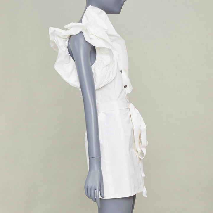 LANVIN 2008 Runway bridal white cotton wrap tiered ruffle sleeve dress FR36 S