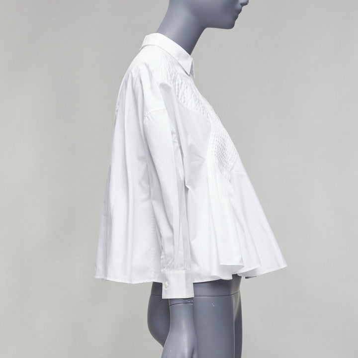 VIKTOR & ROLF white cotton criss cross pleated collared boxy flare shirt IT40 S