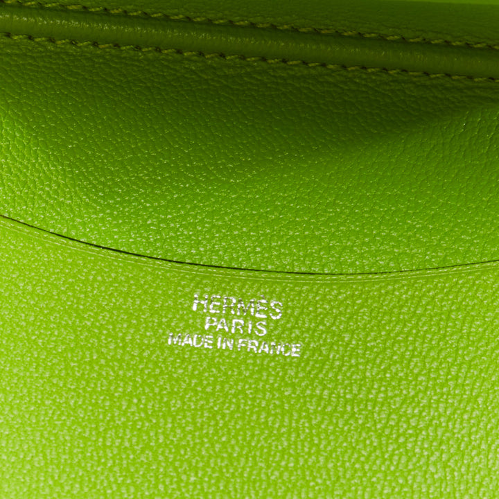 HERMES neon green smooth leather silver hardware bifold cardholder