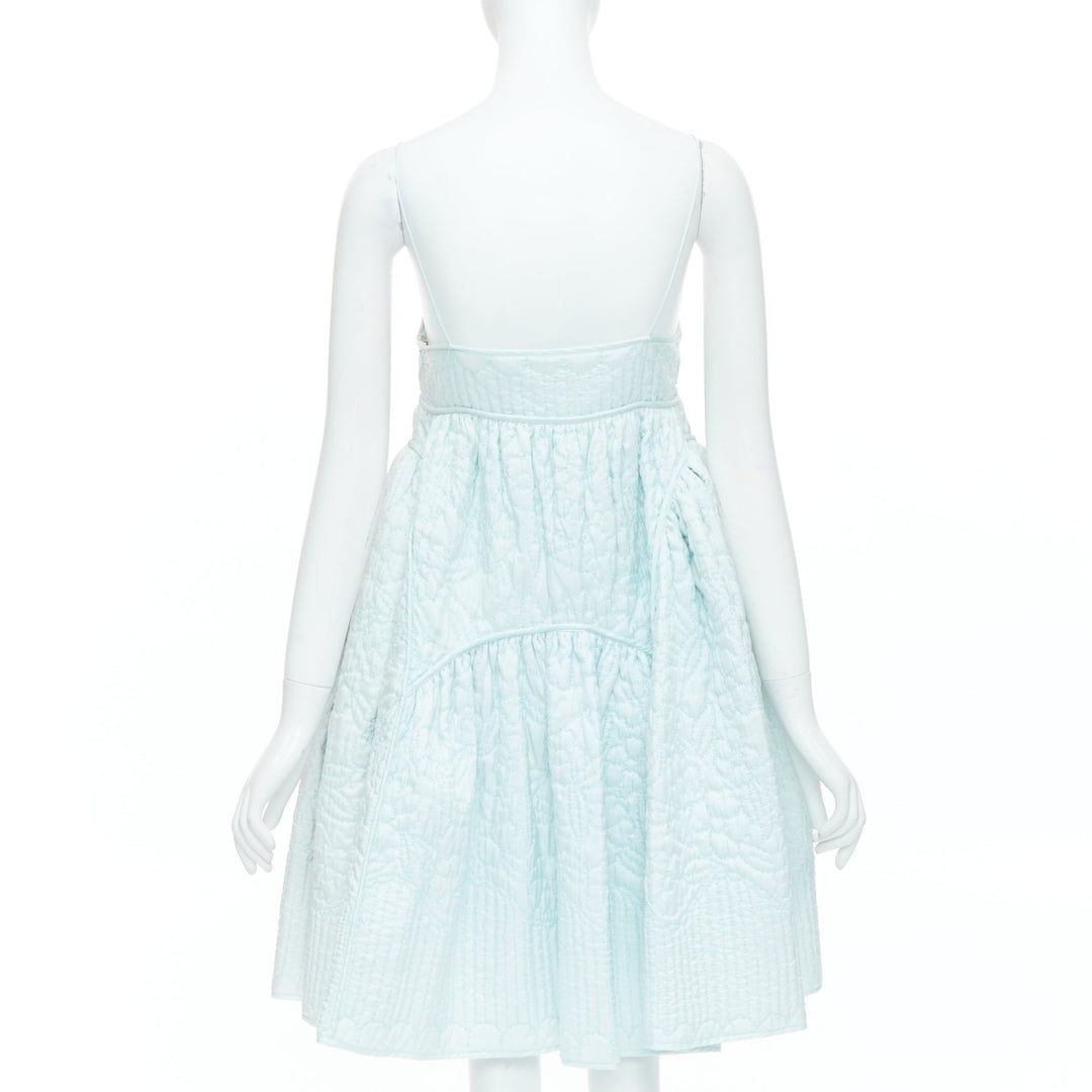 CECILIE BAHNSEN pastel mint blue overstitch applique babydoll dress UK6 XS