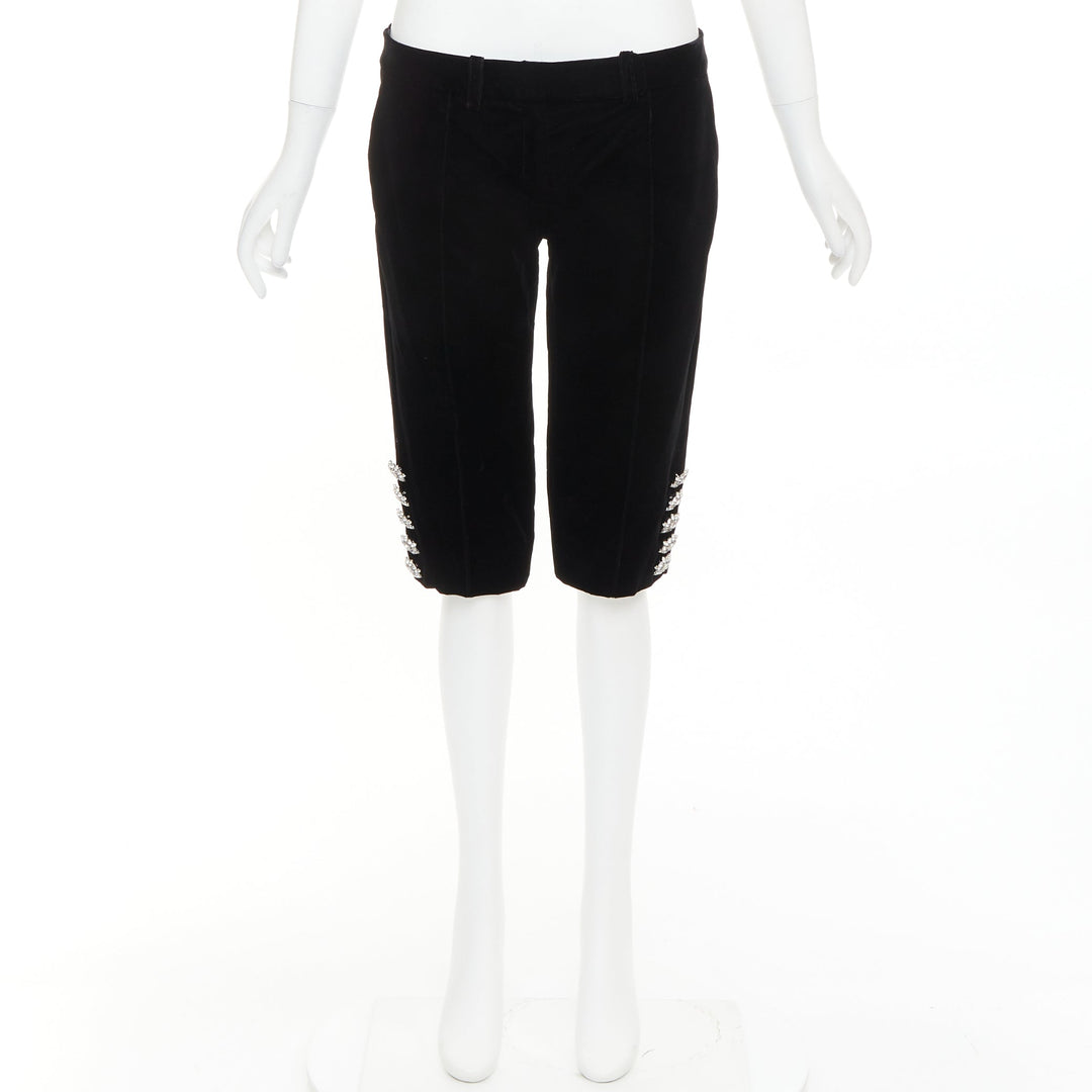 ALEXANDRE VAUTHIER COUTURE black velvet flower crystal button knee pants