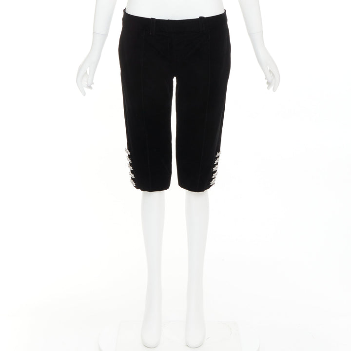 ALEXANDRE VAUTHIER COUTURE black velvet flower crystal button knee pants