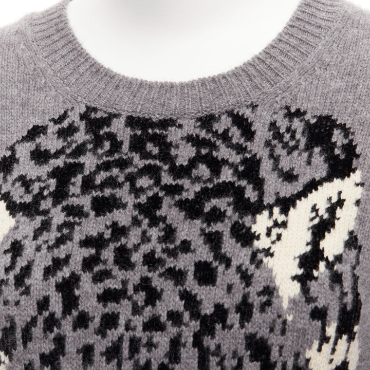 STELLA MCCARTNEY grey black cream leopard intarsia crew neck knitted dress