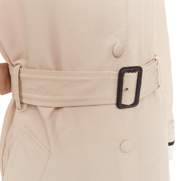 PRADA 2019 beige cotton black bow tie logo tape belted trench coat IT42 M