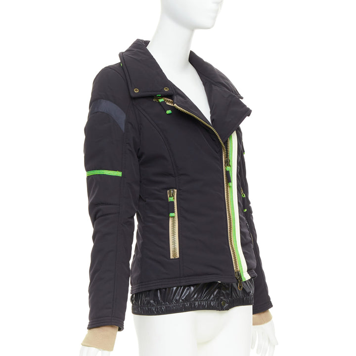 FRAUENSCHUH Limited Edition black nylon green nude zip snow puffer jacket XS