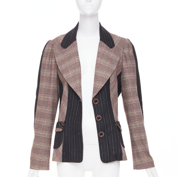 CHRISTIAN LACROIX patchwork plaid pinstripe tailored blazer jacket suit FR44 2XL