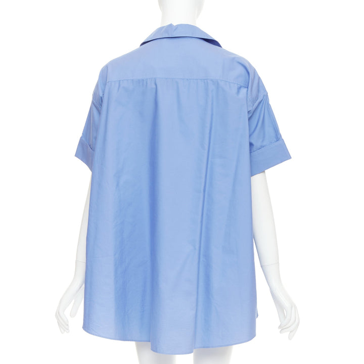 LANVIN sky blue cotton poplin high low collared half sleeve cropped shirt FR36 S