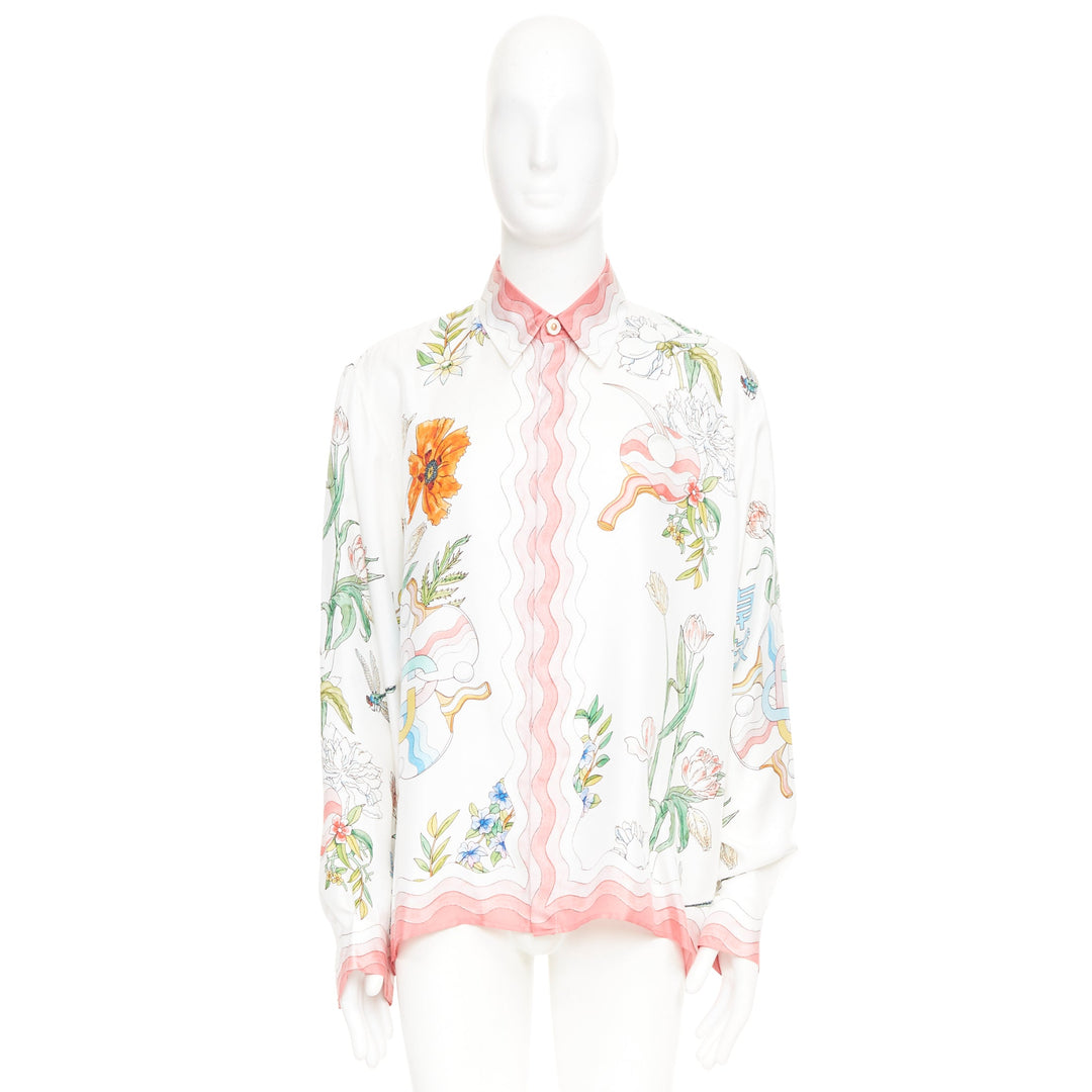 CASABLANCA 2022 Ping Pong Fleurie Jour wavy trim silk printed shirt top XXL