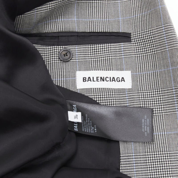 BALENCIAGA Demna grey checked black rubber logo log boxy blazer FR36 XS