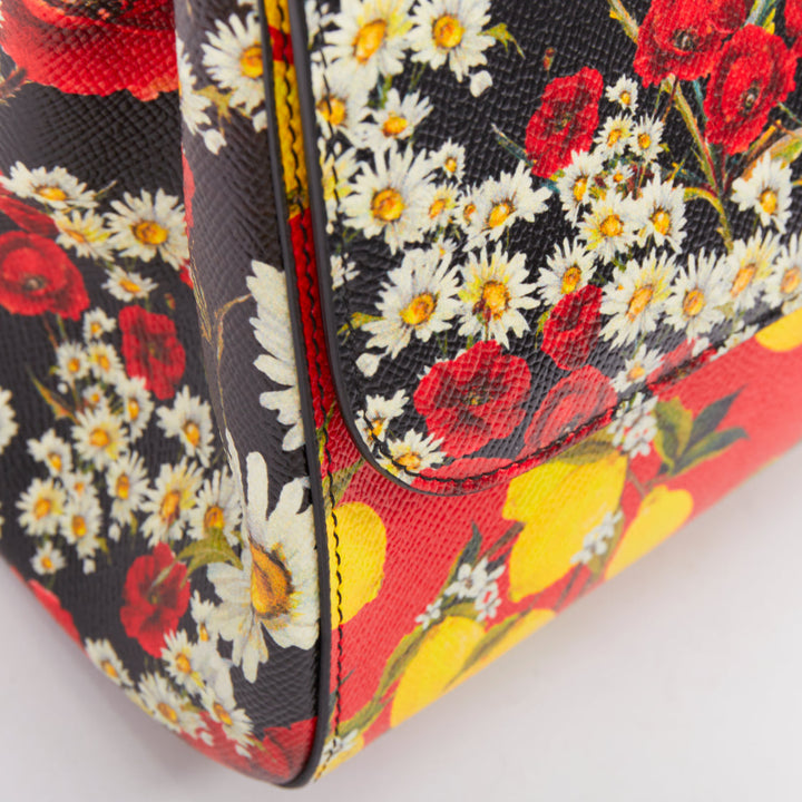 DOLCE GABBANA Miss Sicily black red yellow lemon floral leather small handle bag