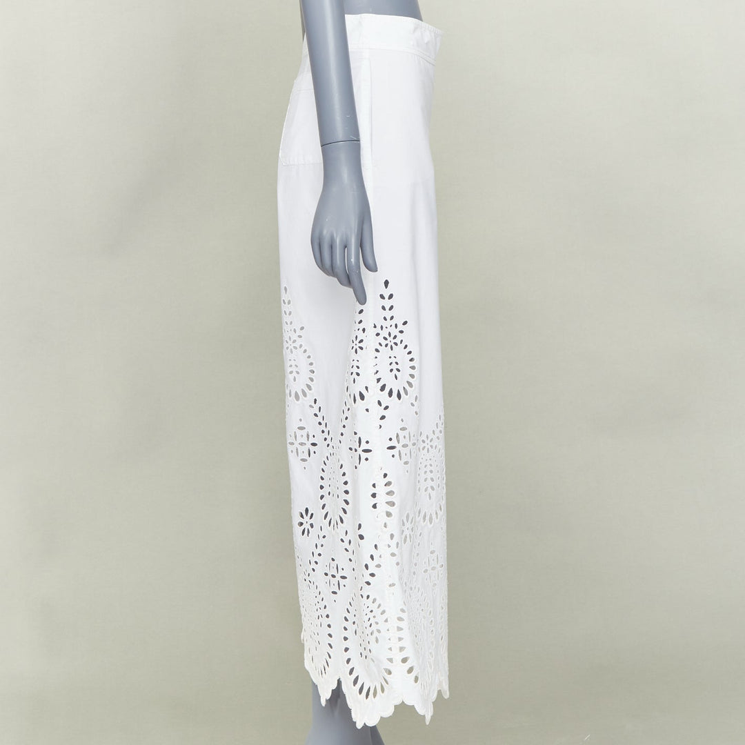 VALENTINO 2021 white cotton floral broderie sangallo embroidered pants IT36 XS