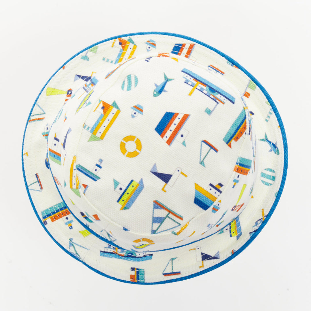 HERMES BABY 2022 boat print blue white cotton linen headwear baby hat 48cm