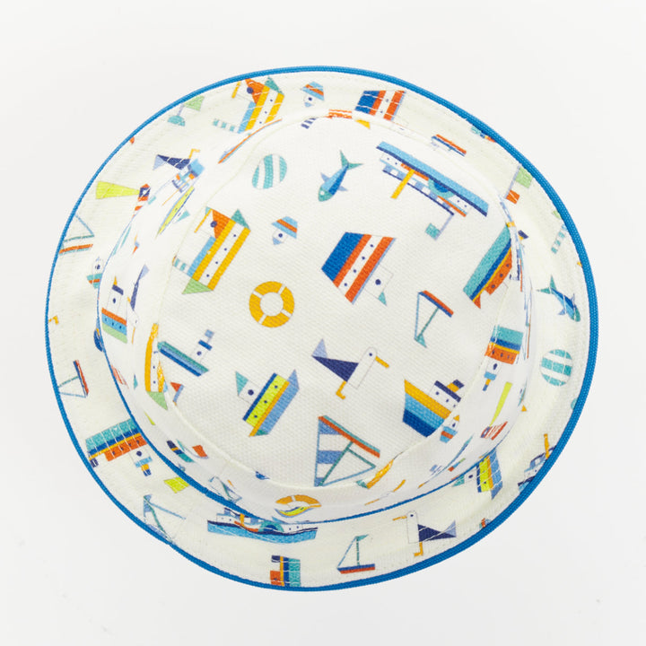 HERMES BABY 2022 boat print blue white cotton linen headwear baby hat 48cm