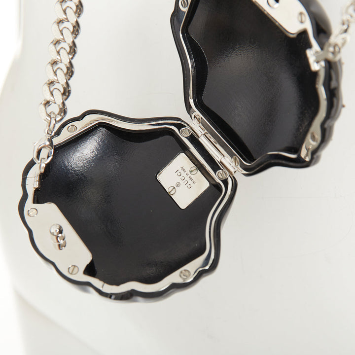 GUCCI 2019 Runway black resin crystal shell Interlocking G minaudiere nano bag