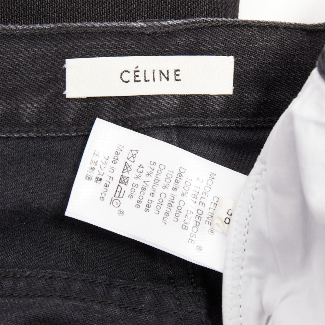 OLD CELINE Phoebe Philo black cotton denim raw  slit straight leg jeans FR36 S