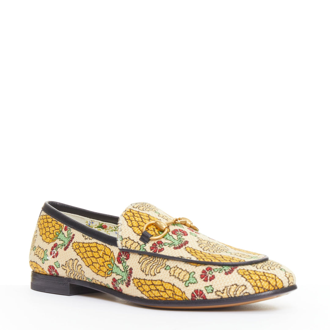 GUCCI 2019 Jordaan Garden Livia Carpenzano Pineapple canvas horsebit loafer EU37