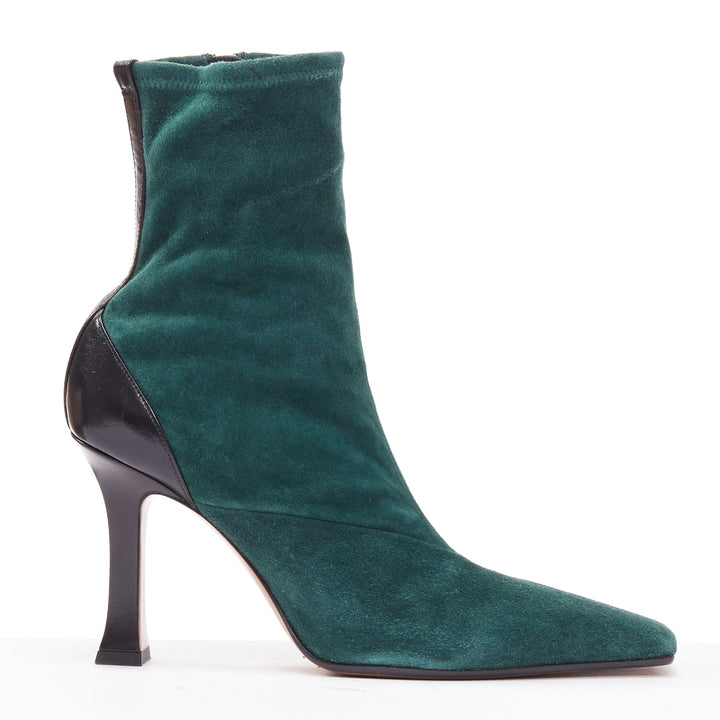 OLD CELINE Phoebe Philo Madame green suede square spool booties EU39